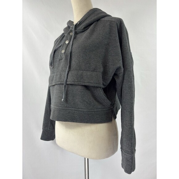 Daily Practice Anthropologie Cropped Hoodie Dark Grey XS Long Sleeve Henley - Picture 11 of 11